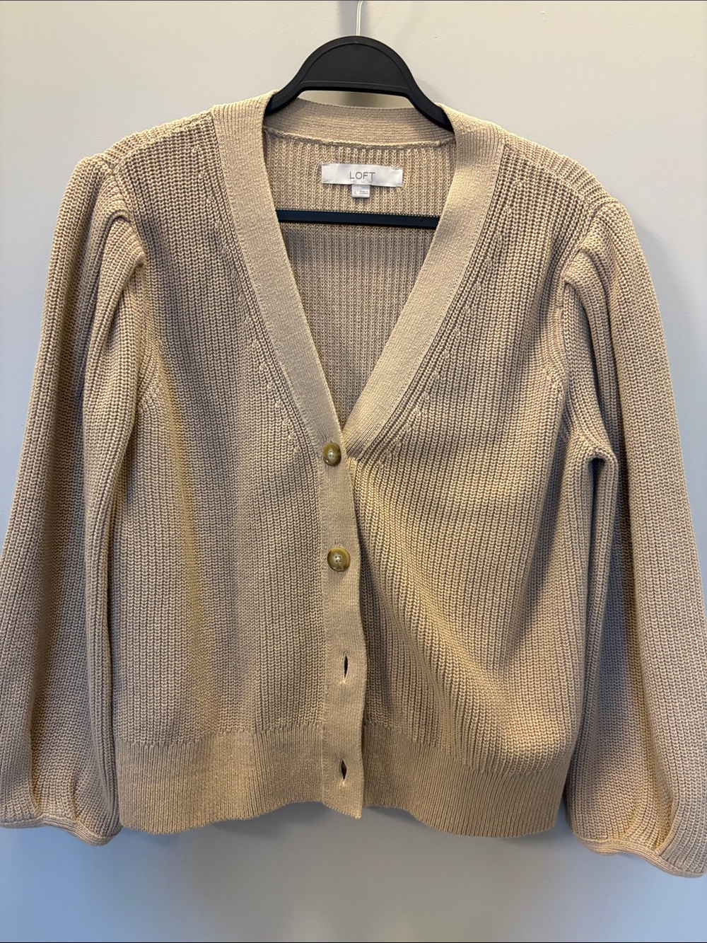 LOFT Beige V-Neck Button Front Cardigan, Size L